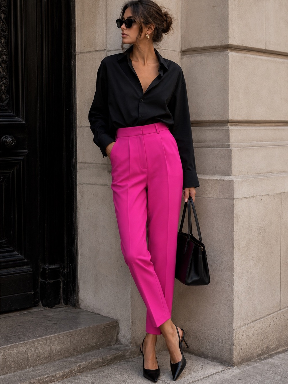 Topshop High Rise Cigarette Trousers Magenta Pink 2